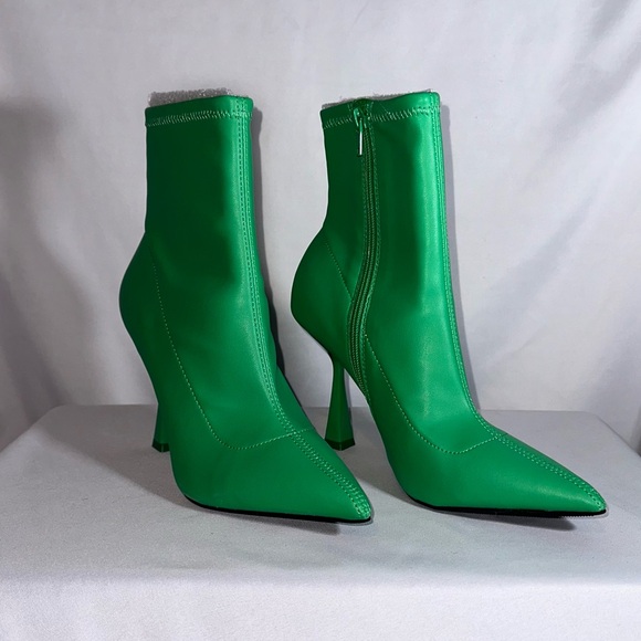 BAR III Womens Green Stretch Comfort Olevia Pointed Toe Flare Zip-Up Booties - Picture 2 of 6